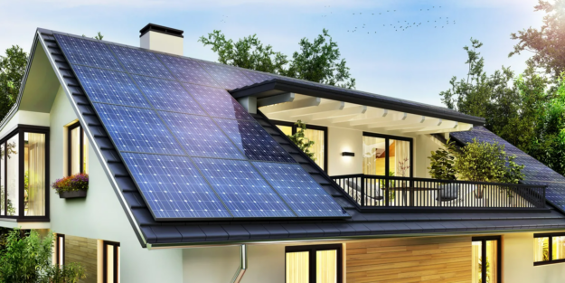 A beautiful home with solar panels, installed by Pro Terra Solar